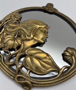lot 248 image: Vintage Art Nouveau Brass Maiden Mirror
