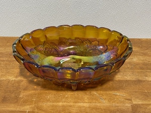 Carnival Glass Amber Iridescent Fruit Bowl