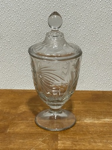 Etched Cut Glass 6 Candy Container & Lid, 9 Total Height