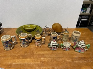Assorted Glassware, Pottery, Steins