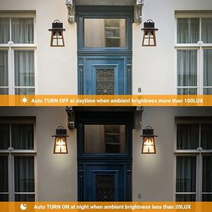 2 Pack Dusk to Dawn Sensor Outdoor Wall Lanterns