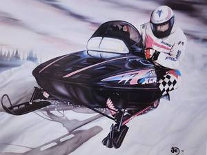 lot 50 image: Framed Airbrushed Snowmobile Print