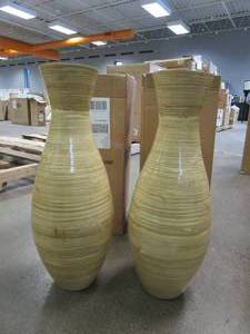 lot 144 image: Set of 2 Villacera 20 in. Natural Decorative Handcrafted Classic Bamboo Floor Vase