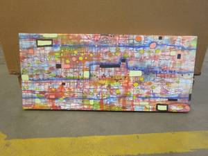 lot 300 image: Abstract Print on Canvas With Wood Frame. Approximate Dimensions 15 x 32 - SOLD AS IS