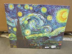 lot 303 image: Stary Night Print on Canvas With Wood Frame. Approximate Dimensions 16 x 20 - SOLD AS IS