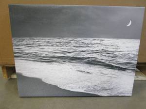 lot 305 image: Sea-Side Print on Canvas With Wood Frame. Approximate Dimensions 18 x 24 - SOLD AS IS