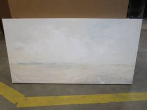 lot 307 image: Abstract Landscape Print On Canvas With Wood Frame. Approximate Dimensions 24 x 47 - SOLD AS IS