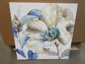 lot 308 image: Floral Print On Canvas With Wood Frame. Approximate Dimensions 24 x 24 - SOLD AS IS