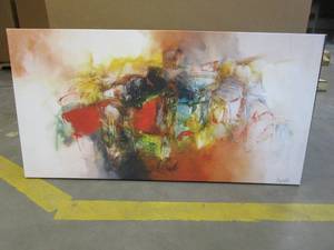 lot 311 image: Abstract Print On Canvas With Wood Frame. Approximate Dimensions 24 x 47 - SOLD AS IS