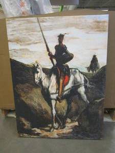 lot 312 image: Don Quixote Print On Canvas With Wood Frame. Approximate Dimensions 24 x 32 - SOLD AS IS