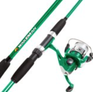 lot 327 image: Fishing Rod and Reel Combo, Spinning Reel, Fishing Gear for Bass and Trout Fishing, Great for Kids, Green - Swarm Series by Wakeman (OPEN BOX)