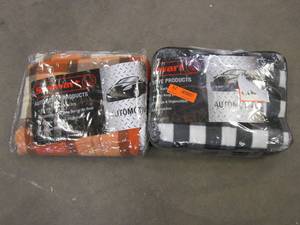 lot 318 image: 2 Automotive Blankets - Black & White Plaid and Orange Plaid