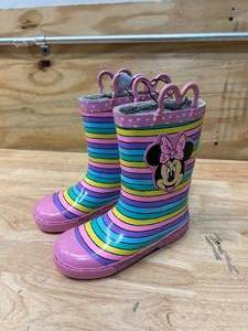 Western Chief Girls Waterproof Lined Rubber Rain Boots Minnie Mouse Rainbow- Size 131
