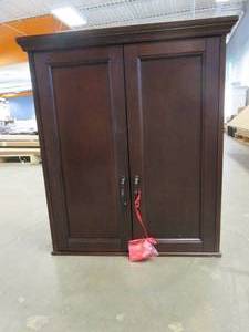 lot 6 image: Home Decorators Collection Ashburn 23-12 in. W Bathroom Storage Wall Cabinet in Mahogany (OUT OF BOX)
