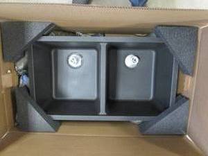 lot 11 image: Glacier Bay  Stonehaven Drop-inUndermount Black Onyx Granite Composite 33 in Single Bowl Kitchen Sinks with Black Strainer