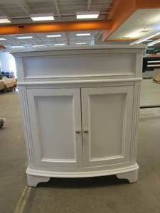 lot 19 image: Home Decorators Collection Terryn 31 in. W x 20 in. D x 35 in. H Vanity in White with Engineered White Marble Top and White Sink (NICE CONDITION, BACK SIDE HAS A COUPLE SCUFFS)
