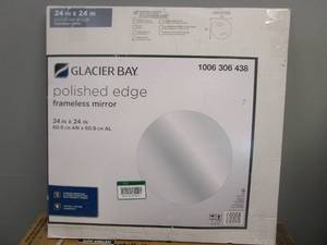 lot 39 image: Glacier Bay 24 in. W x 24 in. H Frameless Cirlcular Polished Edge Mirror with Float Mount