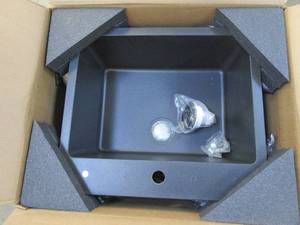 lot 53 image: Glacier Bay  Stonehaven Drop-inUndermount Black Onyx Granite Composite 25 in Single Bowl Kitchen Sink with Black Strainer