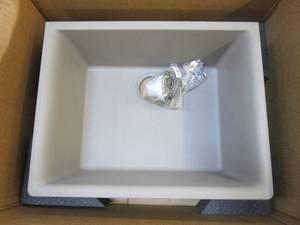 lot 54 image: Glacier Bay  Stonehaven Undermount Gray Ice Granite Composite 24 in Single Bowl Kitchen Sink with Gray Strainer
