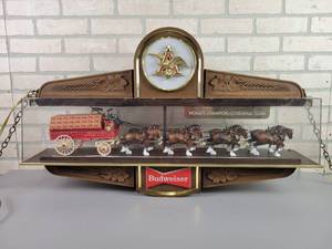 lot 292 image: Vintage Budweiser Clydesdale Team Double Sided Hanging Light - NO SHIPPING