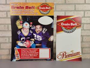 lot 296 image: (2) NOS Grain Belt Beer Cardboard Advertisement