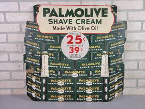 lot 298 image: Vintage PALMOLIVE Shave Cream Litho Cardboard Advertisement