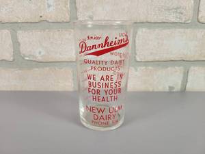 lot 329 image: Antique Dannheims Dairy Products 8oz Milk Glass - New Ulm Dairy - Phone No. 104