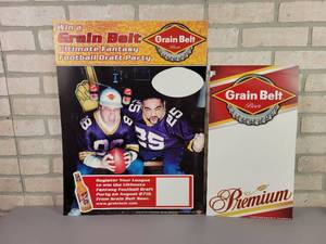 lot 351 image: (2) NOS Grain Belt Beer Cardboard Advertisement