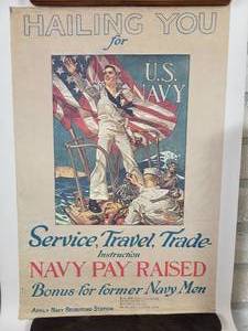 lot 355 image: (3) Vintage Reprint Naval Recruiting Posters - Stamped Naval recruiting Office St. Paul, MN