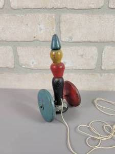 lot 378 image: 1920s Clown Tinker Wood Pull Toy - Made by  The Toy Tinkers Inc. (Tinker toys)