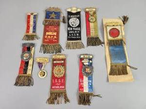 lot 395 image: Collection of Antique  Vintage Lodge & Society Ribbons and Medal - Odd Fellows and More