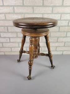 lot 411 image: Chippendale Style Swivel Piano Stool w Claw & Ball Feet
