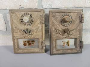 lot 442 image: (2) Antique Bronze US Postal Box Doors