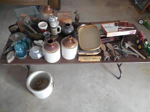 lot 45 image: Big Assorted lot of Antique & Household items with table