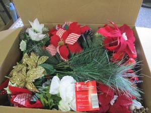 box of faux flowers ...