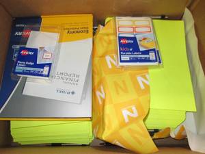 box of pens paper and more ...