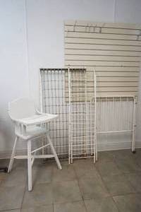 Vintage cast iron crib frame, highchair