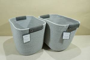 lot 11 image: 2 New Threshold Cotton Blend Rope Storage Baskets -Grey