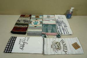 lot 17 image: 6 New Assorted Kitchen Towels with Hand Soap