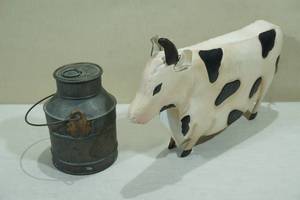 lot 116 image: Metal Cow with Miniature Milk Can