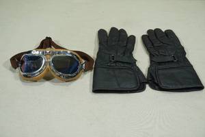 lot 124 image: Vintage Motorcycle Goggles and Leather Riding Gloves