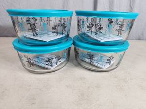 4 New Anchor Collectible Holiday Glass Storage Containers with Lids