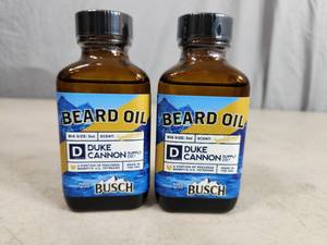 2 New Glass Bottles of Duke Cannon Busch Beard Oil