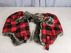 2 New Red Plaid Trapper Winter Hats