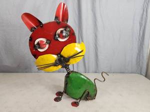 New Handmade Recycled Metal Garden Art Bobblehead Cat