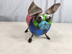 New Handmade Recycled Metal Pig with Curly Q Tail
