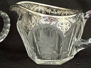 lot 56 image: Vintage Art Deco Cream and Sugar Set with Silver Overlay