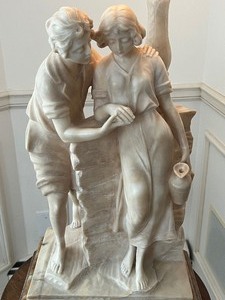 lot 6 image: Antique Figural Art Deco Alabaster Table Lamp