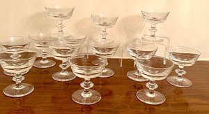 lot 131 image: Set of 13 Vintage Val St Lambert Crystal Champagne or Tall Sherbet Glasses