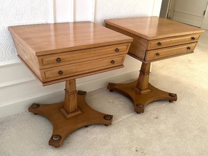 lot 162 image: Pair of Vintage Nightstands by J.L. Metz - Vintage J.L. Metz Pedestal Square Bedside Tables